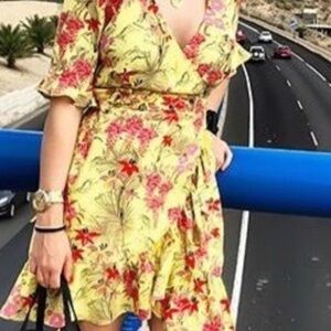 Zara Yellow Red Flutter Sleeve Sundress